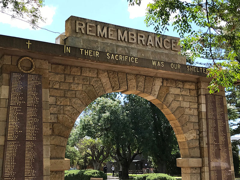 Remembrance arch at the entrance of the memorial gardens