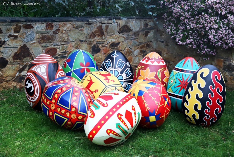 Multicoloured large pysanky eggs