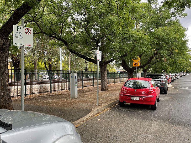 Cars parked in the pay for use parking zone